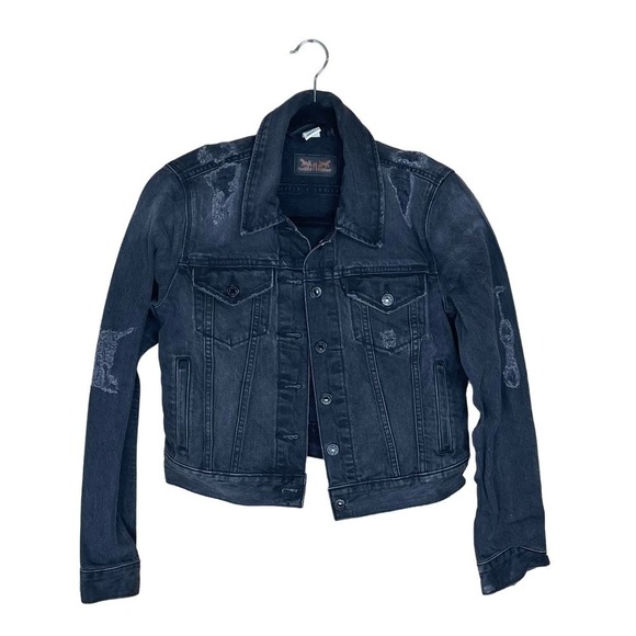 Levi’s Trucker Distressed Jeans Jacket, Black, Medium - Picture 1 of 8
